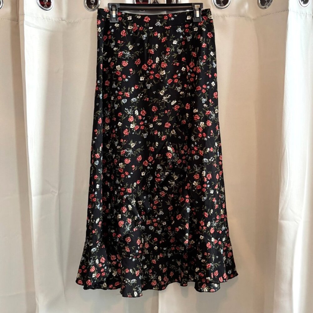 Sason Womens Skirt Medium Black Ditsy Floral Ruffle‎ Whimsigoth Asymmetric 18328